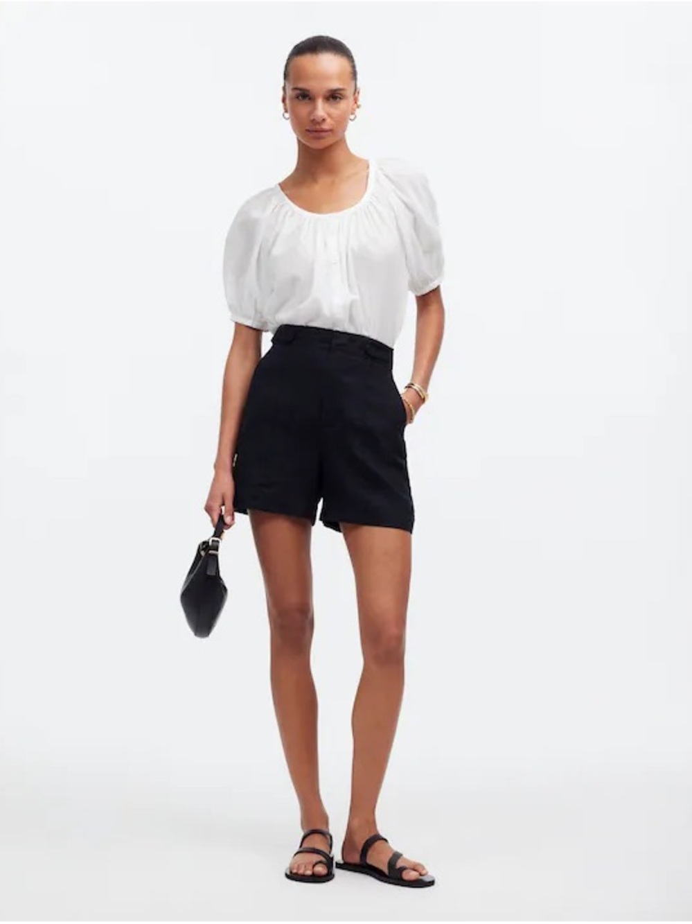 Madewell 100% Linen Clean Button-Tab Shorts Black 00 Runs Large Vacation Classic